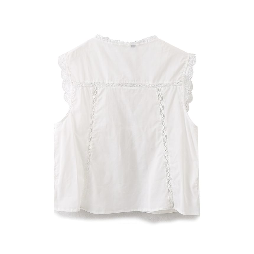 Cumulys - Mouwloze blouse met ronde hals, effen borduursel en strik aan de voorkant