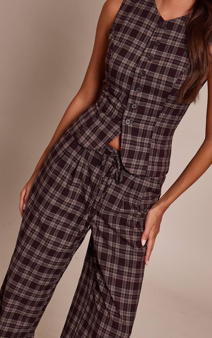 Chocolate Brown Pantalon Large Tissé Ajusté Avec Détail Nœud À La Taille