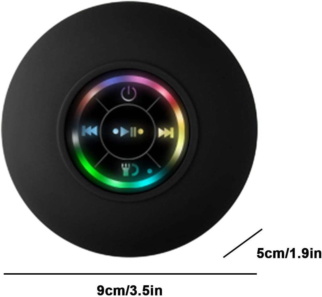 Portabler Mini Bluetooth Dusch Lautsprecher mit Saugnapf Halterung Wasserfest für das Badezimmer (IPX4) - Schwarz