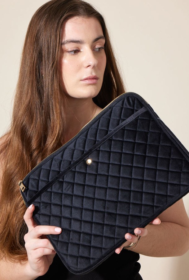 Fan Palm Black Quilted Velvet Laptop Sleeve