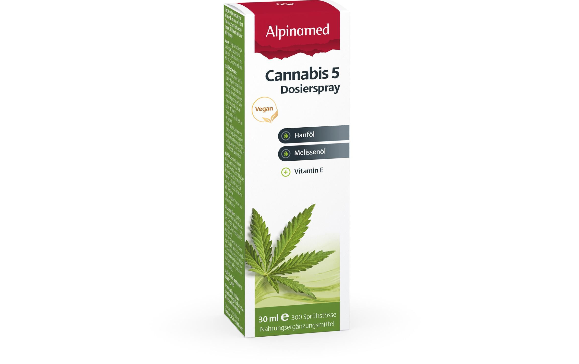 Cannabis 5 Dosierspray 30 mlVegane Nahrungsergänzung mit Cannabisöl, Vollspekturum, Melissenöl und Vitamin E.