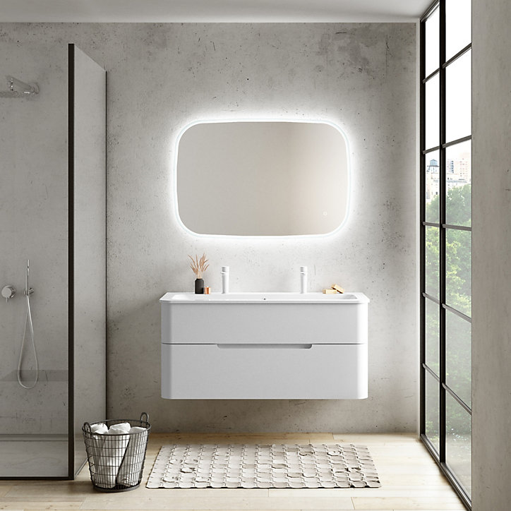 Ensemble salle de bains L. 119 cm meuble sous vasque blanc mat + plan vasque blanc mat Alba