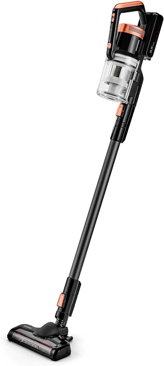 GRUNDIG VCP 5030 3-in-1 Akku Stielstaubsauger mit Wischfunktion, 3 Saugkraftstufen, 25, 2 Volt Li-Ion Akku, 700 ml Staubaufnahmevolumen, bis zu 45 Minuten Betriebszeit, 81 Dezibel, Schwarz / Kupfer