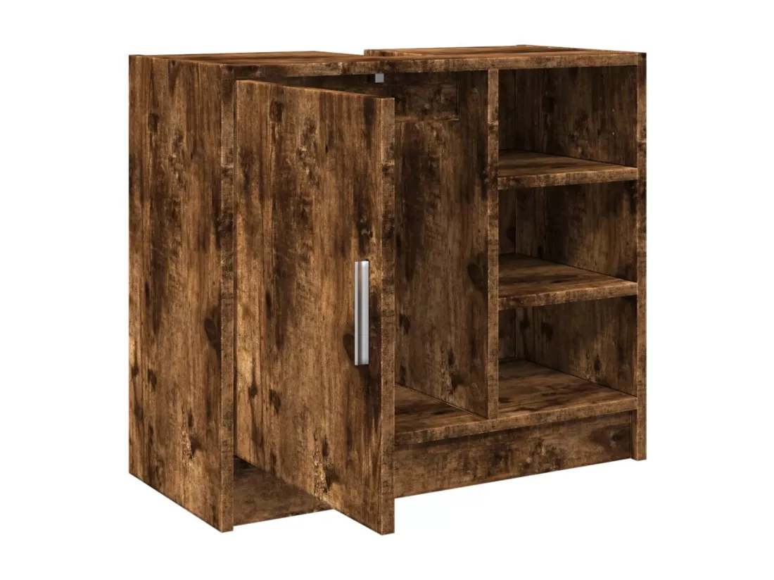 Armoire de lavabo chêne fumé 63x29x55 cm bois d'ingénierie
