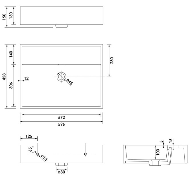 Brauer Gravity enkele wastafel mineraalmarmer 60cm met kraangat wit glans