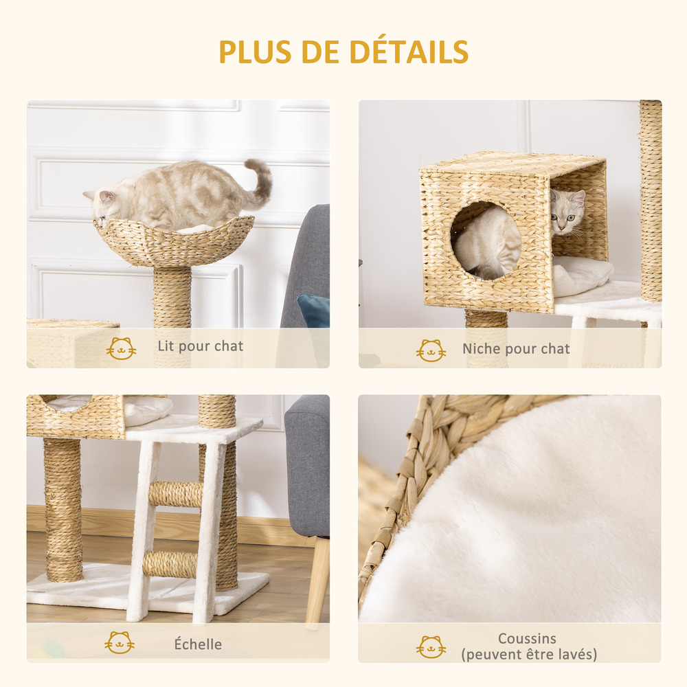 Arbre à chat style cosy chic griffoirs quenouille beige - 57l x 37l x 100,5h cm