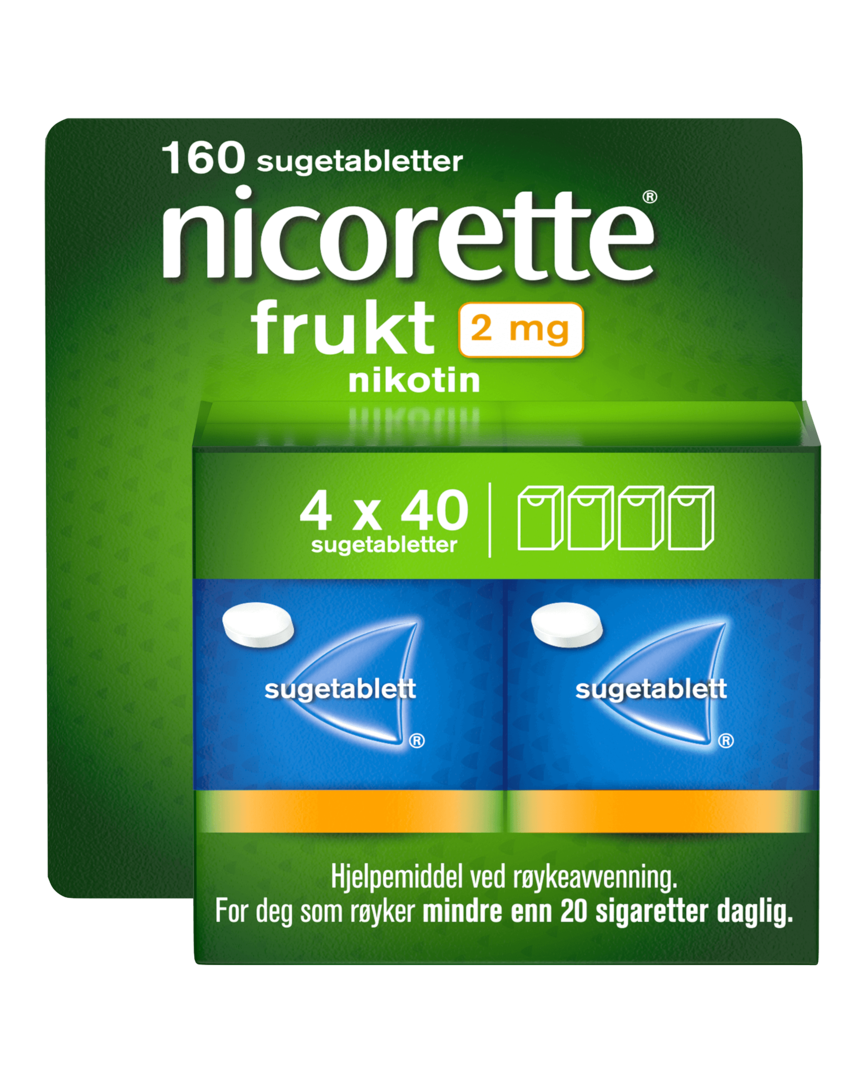 Nicorette sugetablett Frukt 2 mg nikotin, 160 stk, slutte å røyke