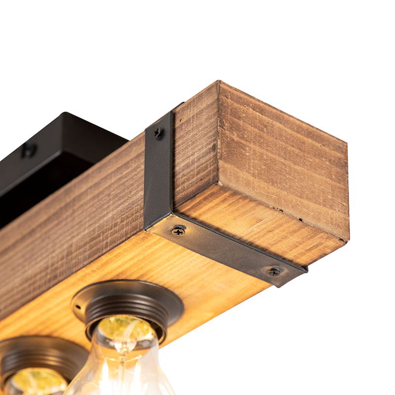 Smart industriële plafondlamp hout met staal incl. 4 wifi A60 - Reena