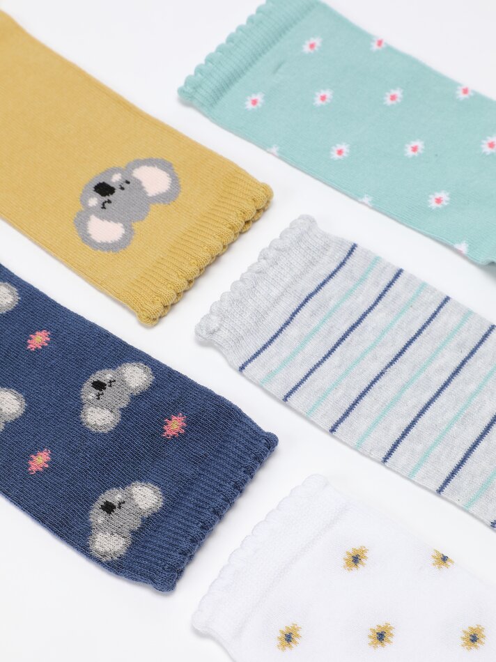 Pacote com 5 pares de meias até o joelho estampadas - Cores sortidas