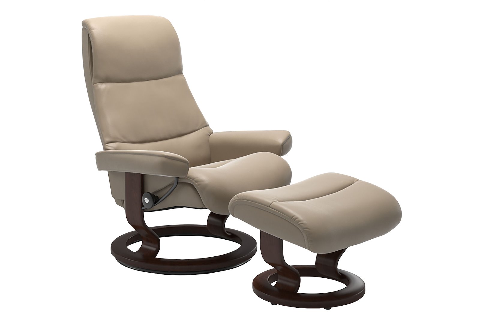 View lenestol Hud Batick Creme med Classic understell i brunbeiset. Medium