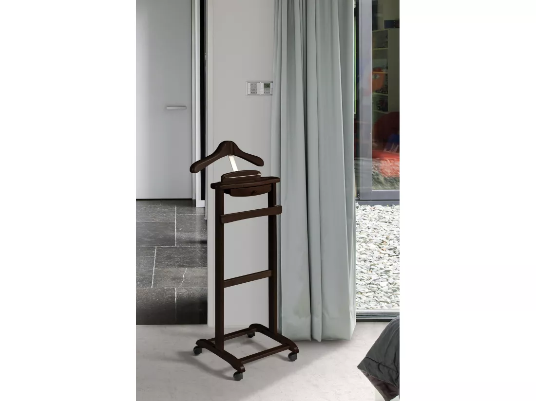 Valet de nuit à roulettes - H110cm x L47cm x P35cm - hêtre massif wenge - Rennes