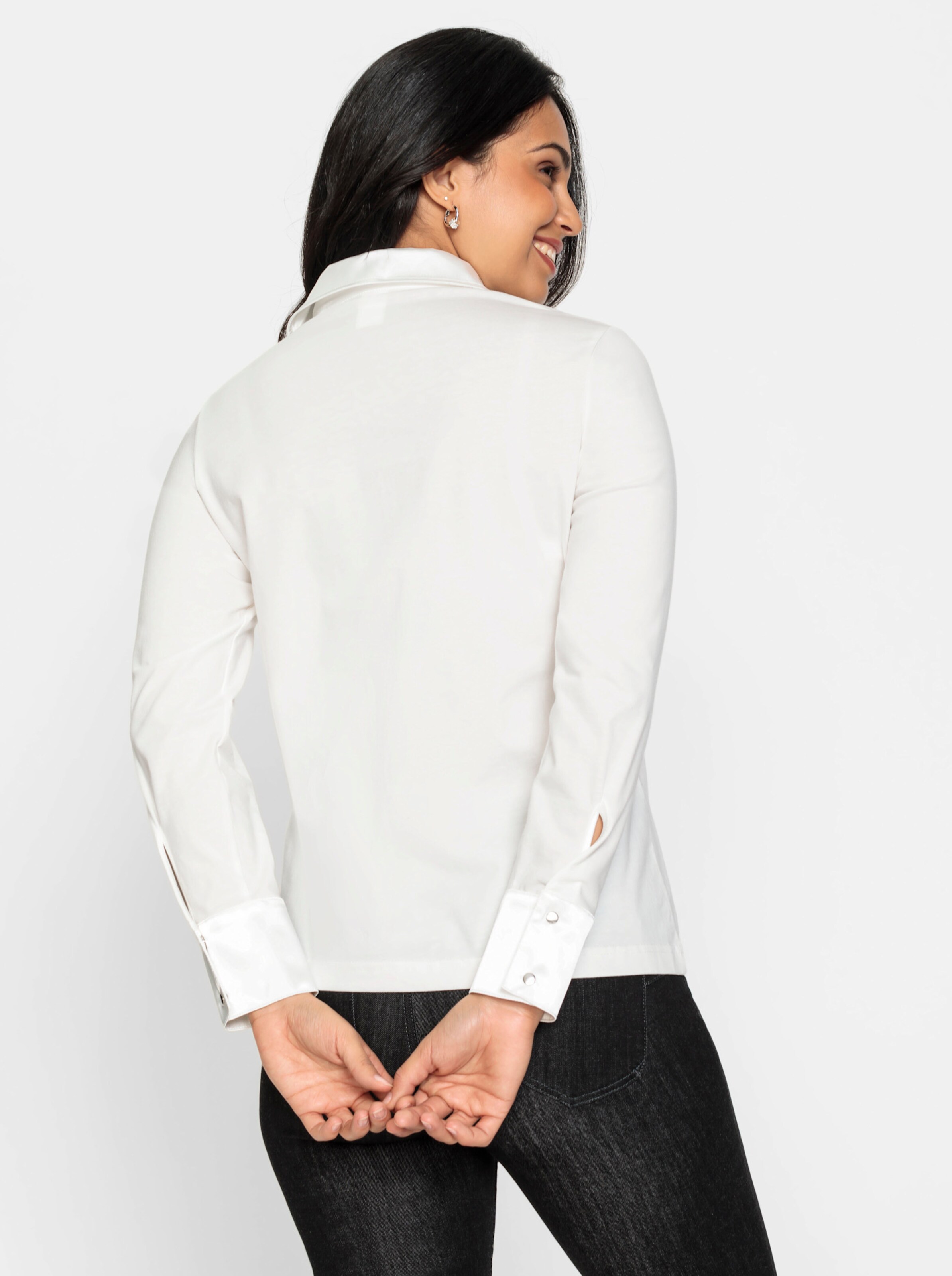 Langarm-Poloshirt in weiß