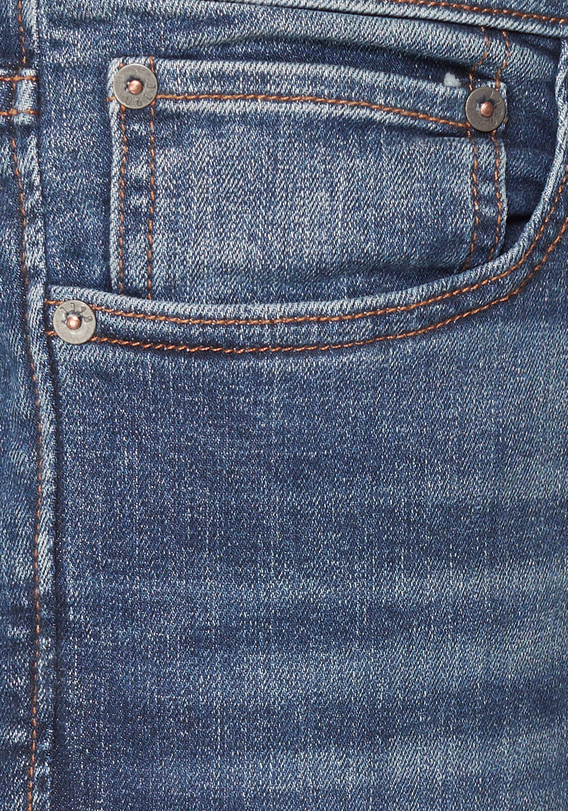 Jack & Jones Slim-fit-Jeans »JJITIM mit Waschung und praktischen Taschen«, Abriebeffekte, modisch, slim fit, Denim
