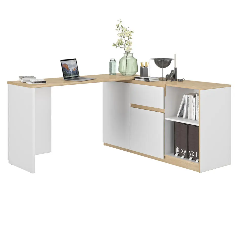 Diagone Draaibaar bureau Gibril - kast en bureau in 1 - Wit/Eikenkleur