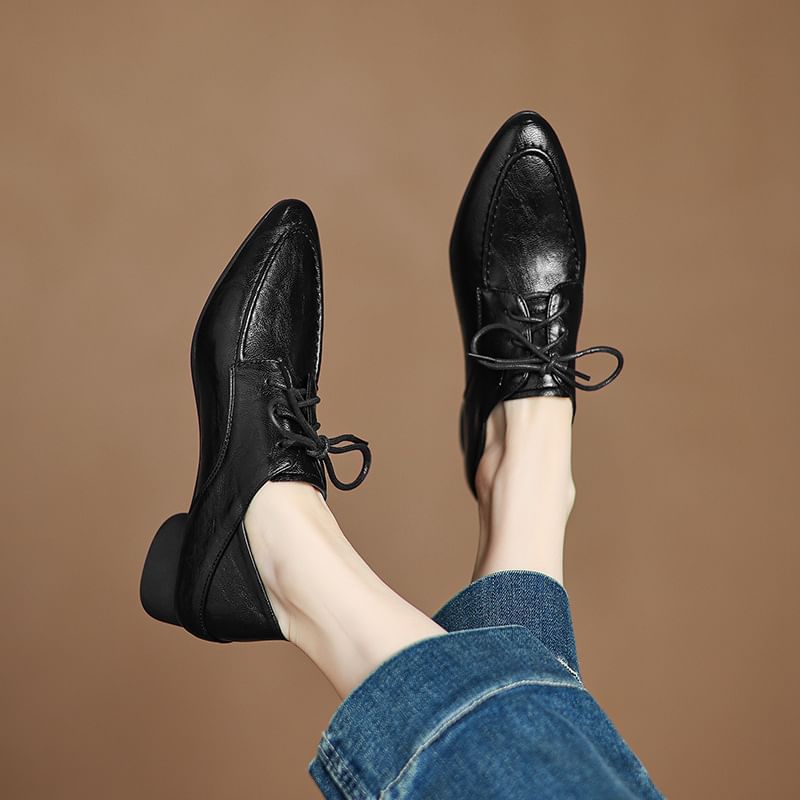 Megan - Veterschoenen met dikke hak en imitatieleer