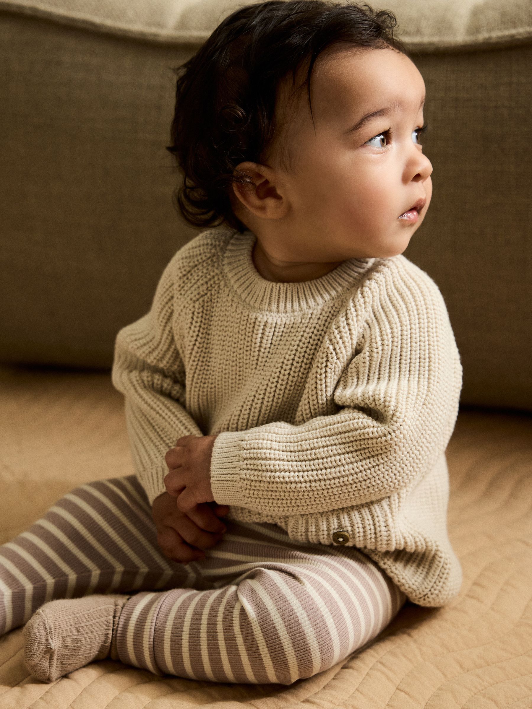 Naturel met strepen - Babyset met gebreide trui en legging (0mnd-2jr)