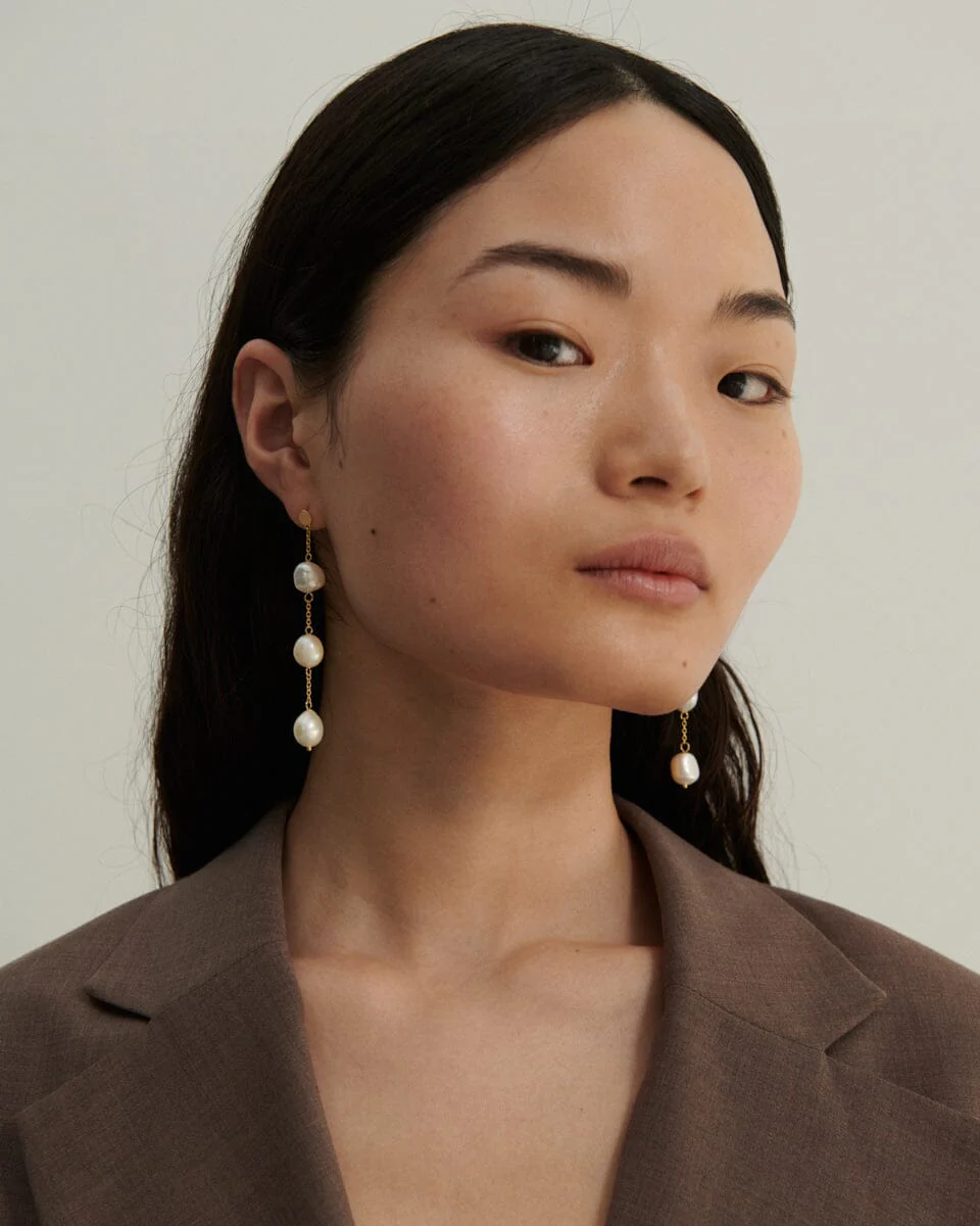 Sorelle Jewellery 3-Pearls Earchain forgyldt