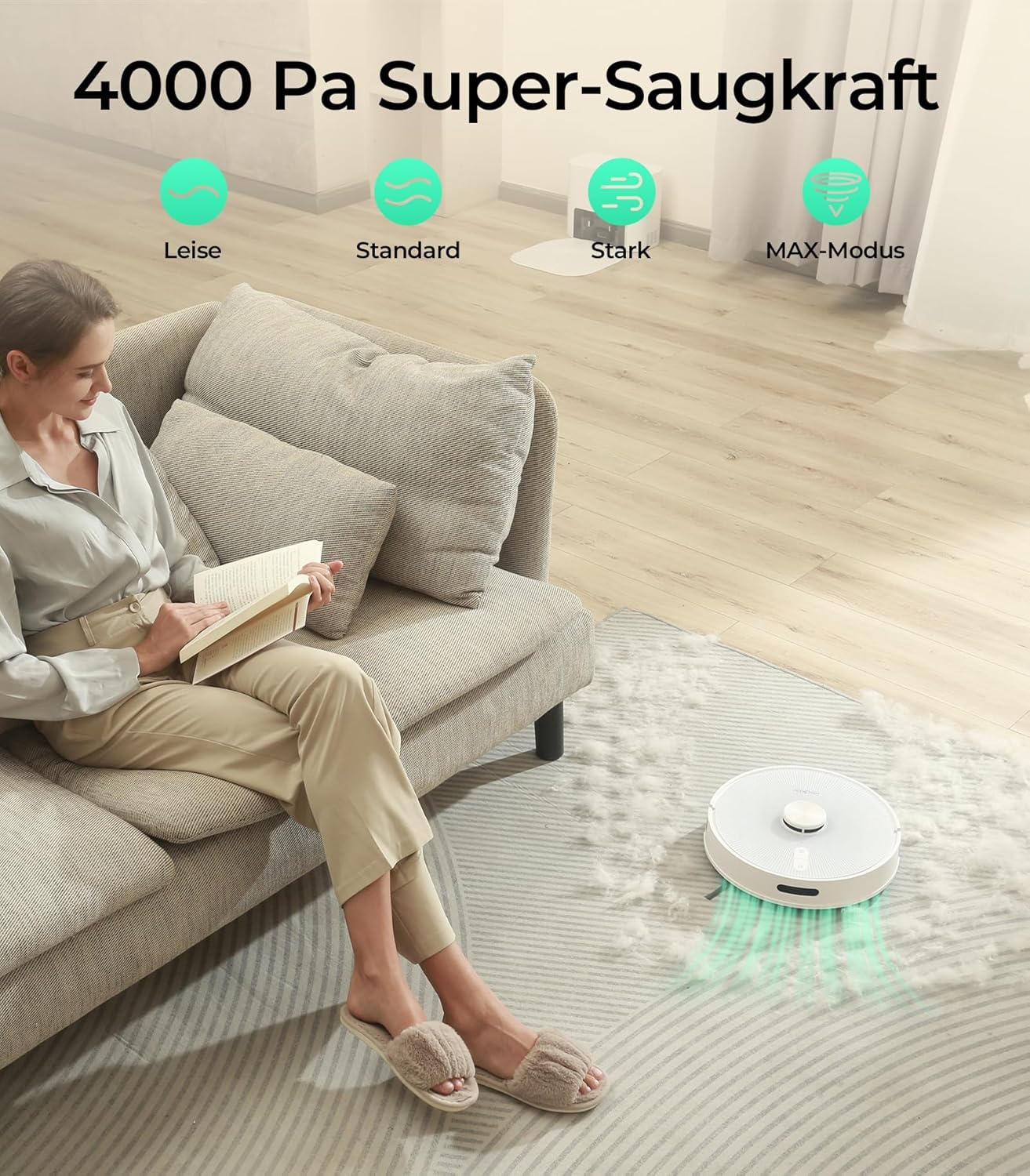 Redkey R10 Saugroboter 2-in-1 mit Absaugstation und Wischfunktion, LiDAR-Navigation, Starke 4000Pa Saugkraft, 4 L Staubbeutel, 90 Tage freihändige Reinigung, ideal für Tierhaare, App