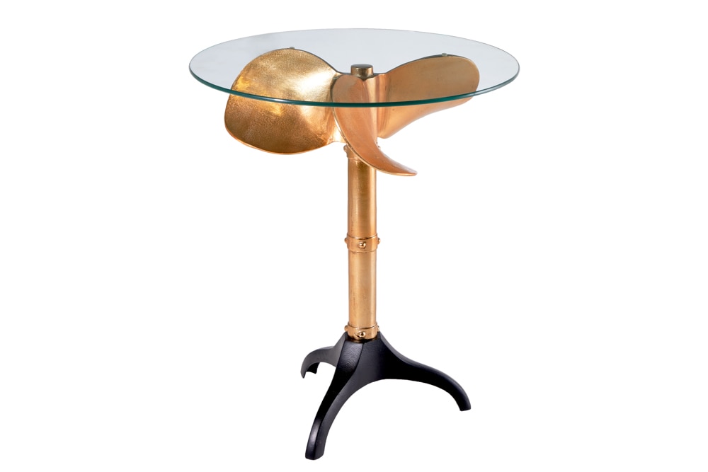 riess-ambiente Beistelltisch OCEAN - Handgefertigter Beistelltisch 75cm gold schwarz Glasplatte Metall maritim rund
