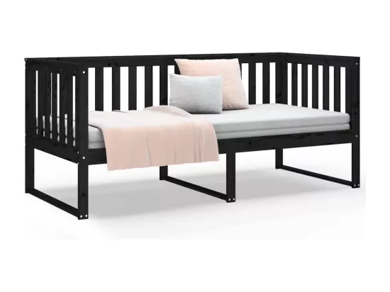 Lit de jour sans matelas noir 90x190 cm bois de pin massif