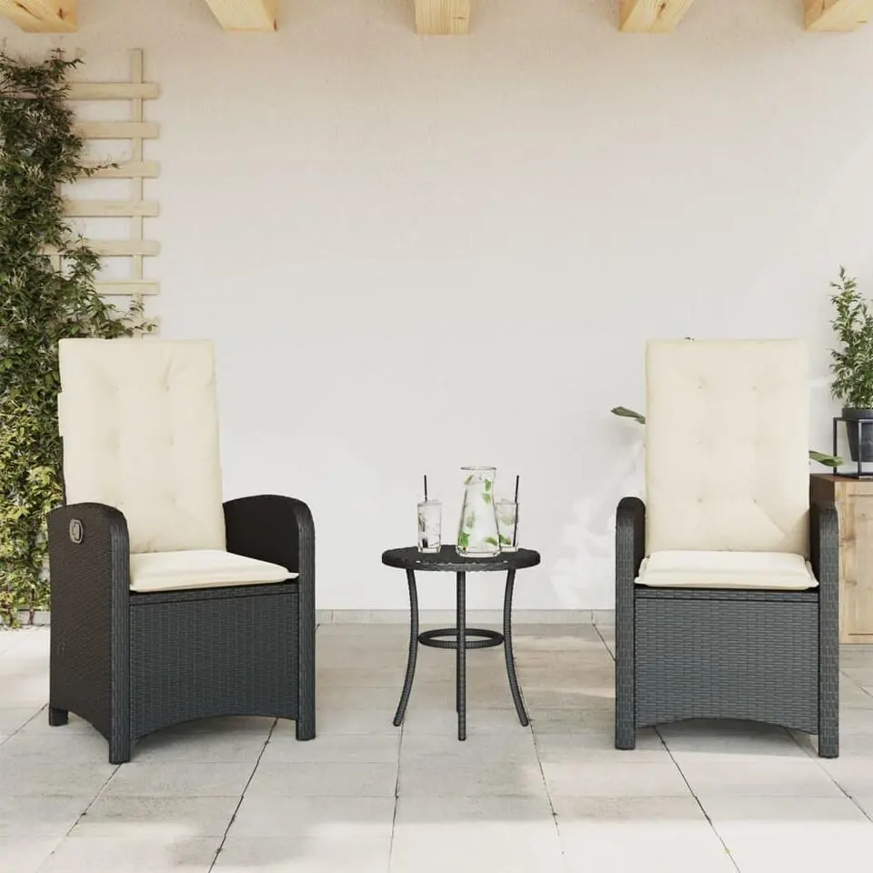 vidaXL - Verstelbare tuinstoelen met kussens - Zwart - Poly rattan - 2 stuks