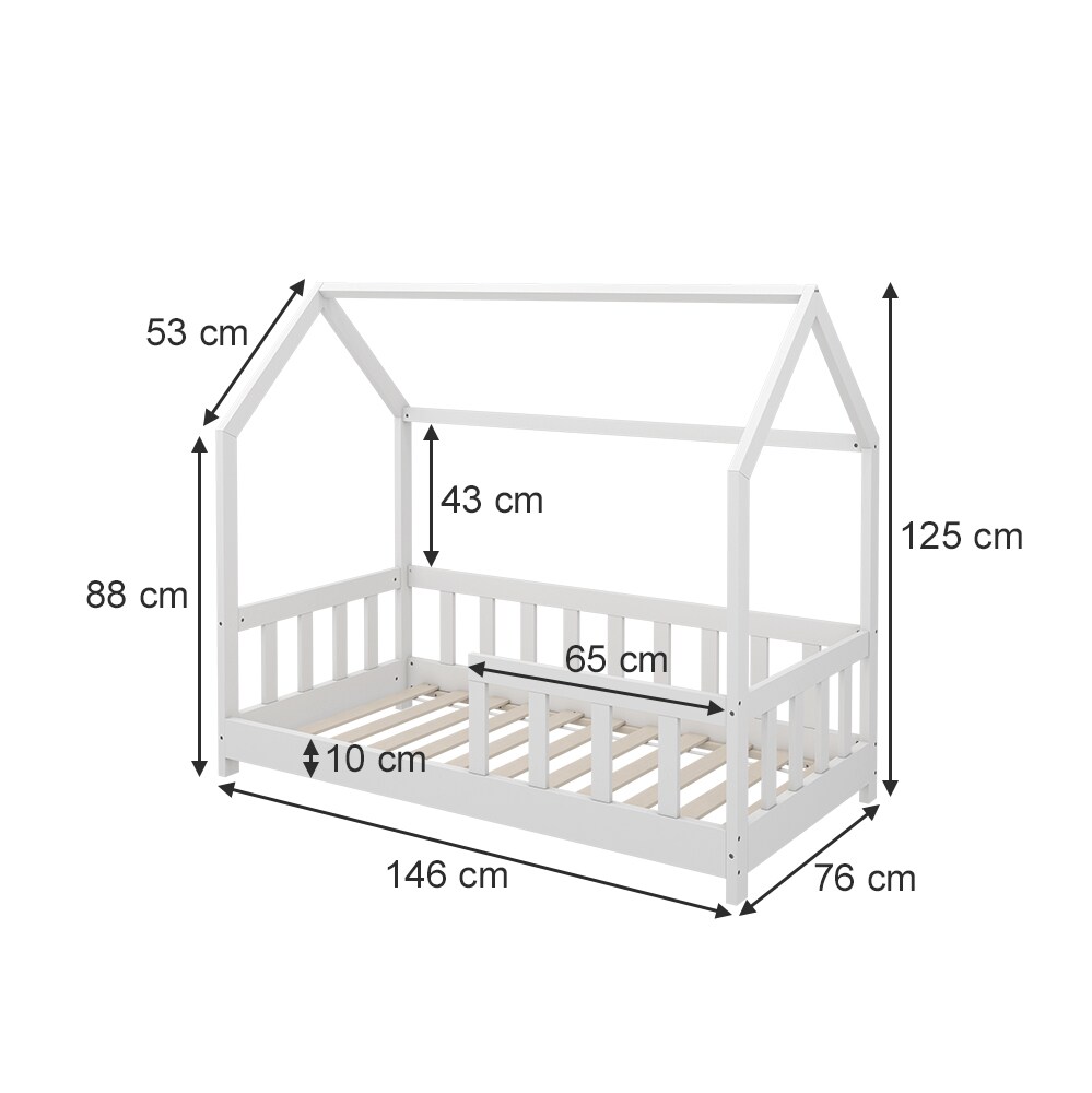 VitaliSpa Kinderbett Bettenhaus Einzelbett Michelle Weiß 140 x 70 cm modern Kinderzimmer Bett Lattenrost Rausfallschutz