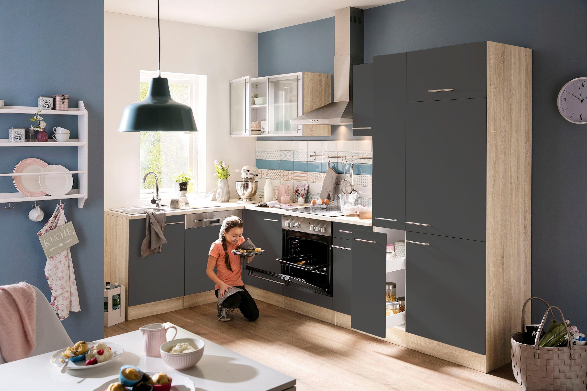 OPTIFIT Winkelküche »Kalmar« Stellbreite 300x175 cm, wahlweise mit E-Geräten, mit Arbeitsplatte