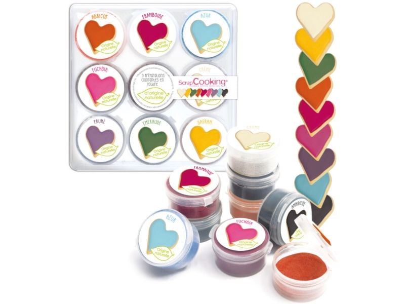 ScrapCooking Lebensmittelfarben Set natürlich 160 g, 9 Stk. 9 natürliche Miniatur-Lebensmittelfarben in Pulverform