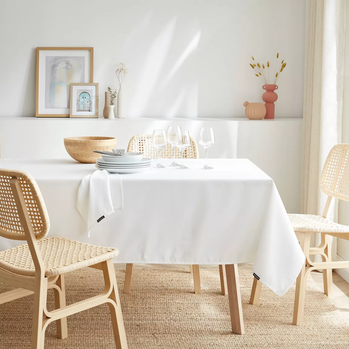 Nappe rectangulaire anti tache (140 x 350 cm) Elise Blanche