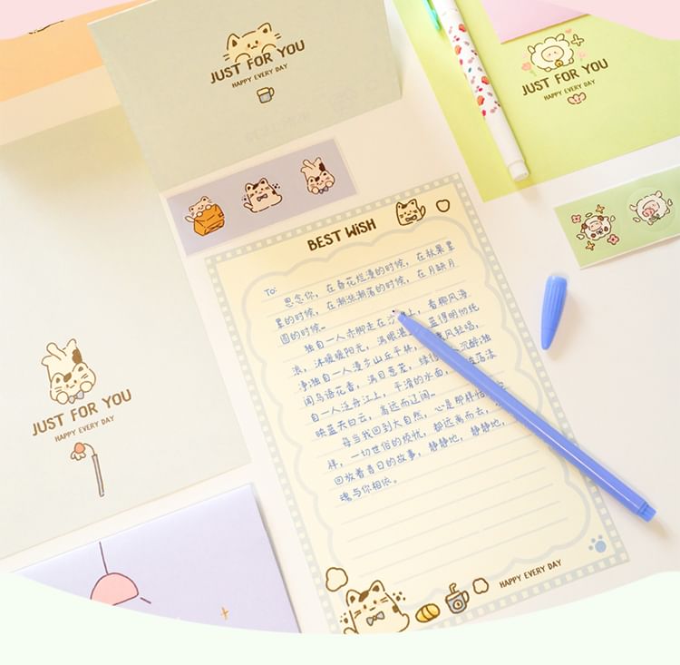 Leuke essentials - Set: Cartoon envelop + briefpapier (verschillende ontwerpen)