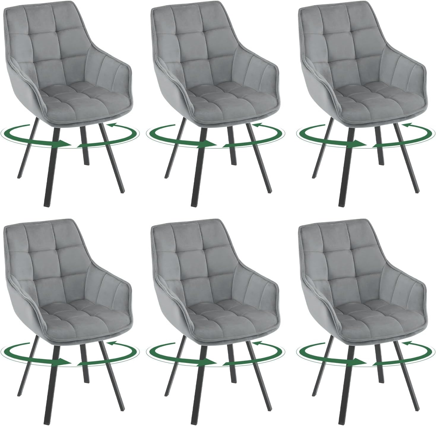 EUGAD Esszimmerstühle drehbar 6er Set, für Esszimmer Wohnzimmer, Bequeme Küchenstühle mit Armlehnen, Rückenlehne, Metallbeinen, modern, Dunkelgrau