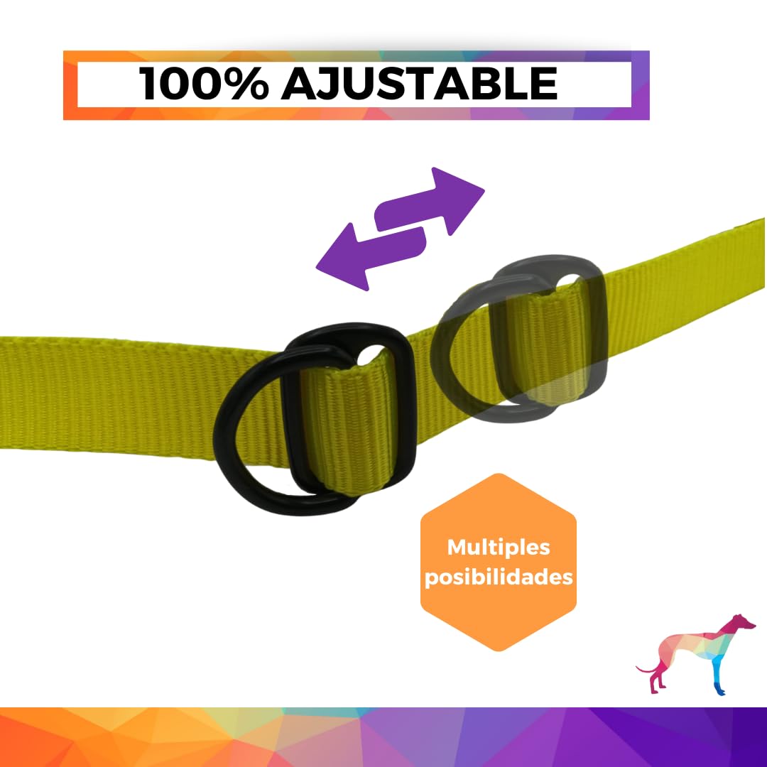 Guia para cães EGV com múltiplas posições e alça dupla de neoprene. Guia para cães que permite o uso com as mãos livres, com 2,5 metros de comprimento. (Amarela)