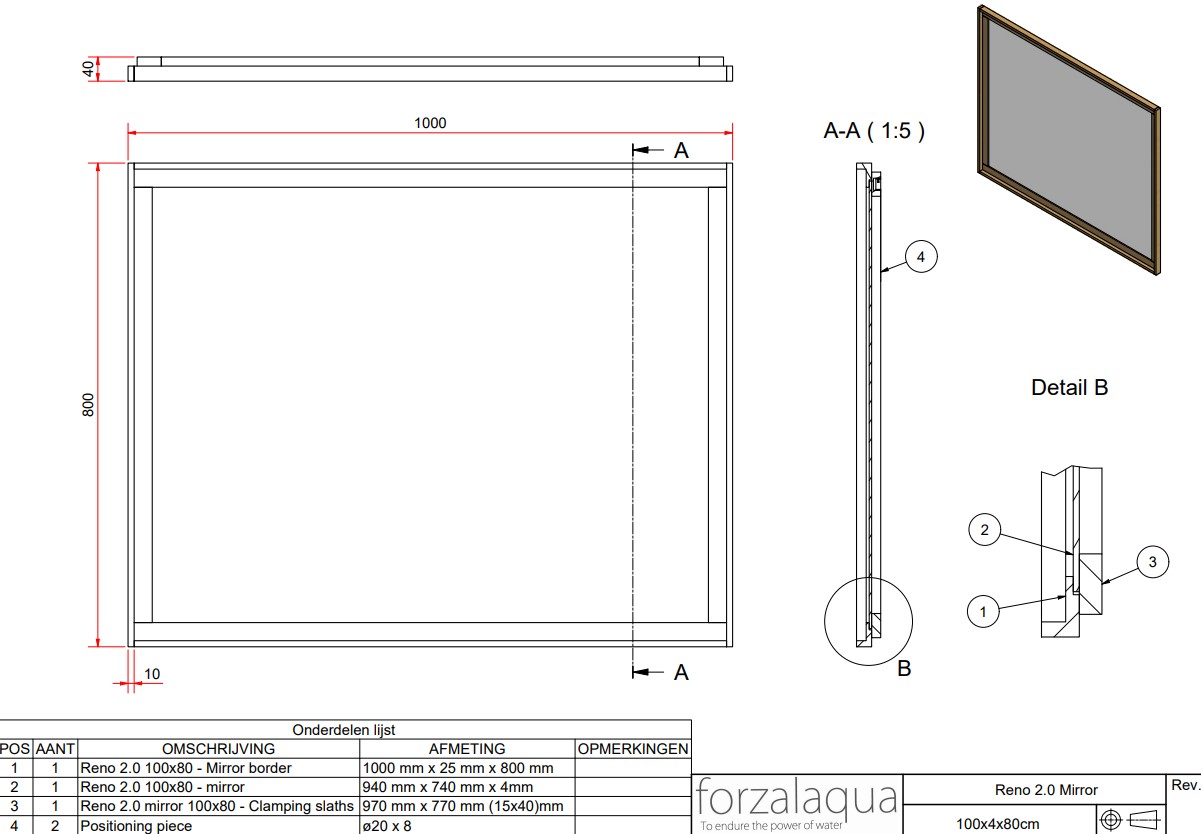 Forzalaqua Reno spiegel 100x80cm pure walnut