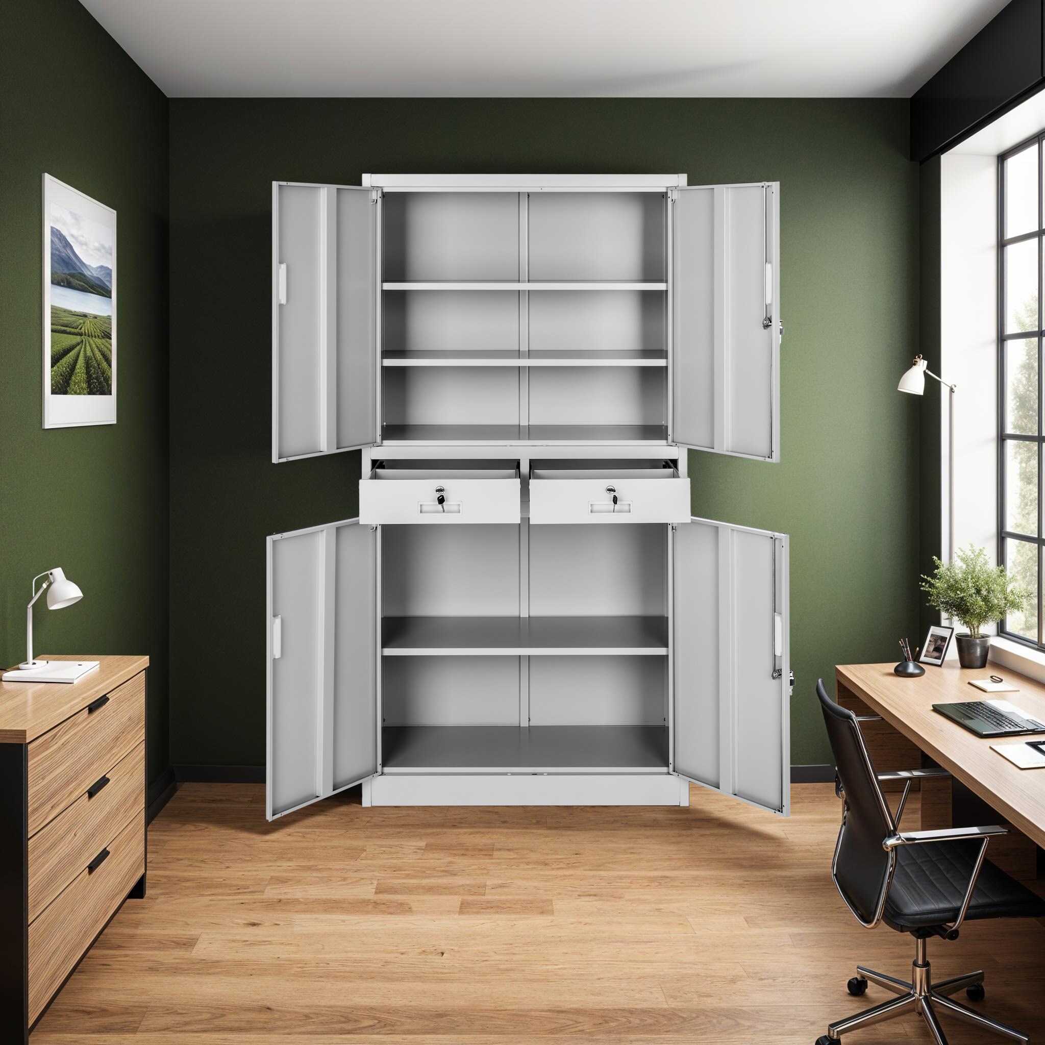 tectake® Aktenschrank, aus pulverbeschichtetem Stahl, 3 höhenverstellbare Einlegeböden, 180 x 80 x 40 cm