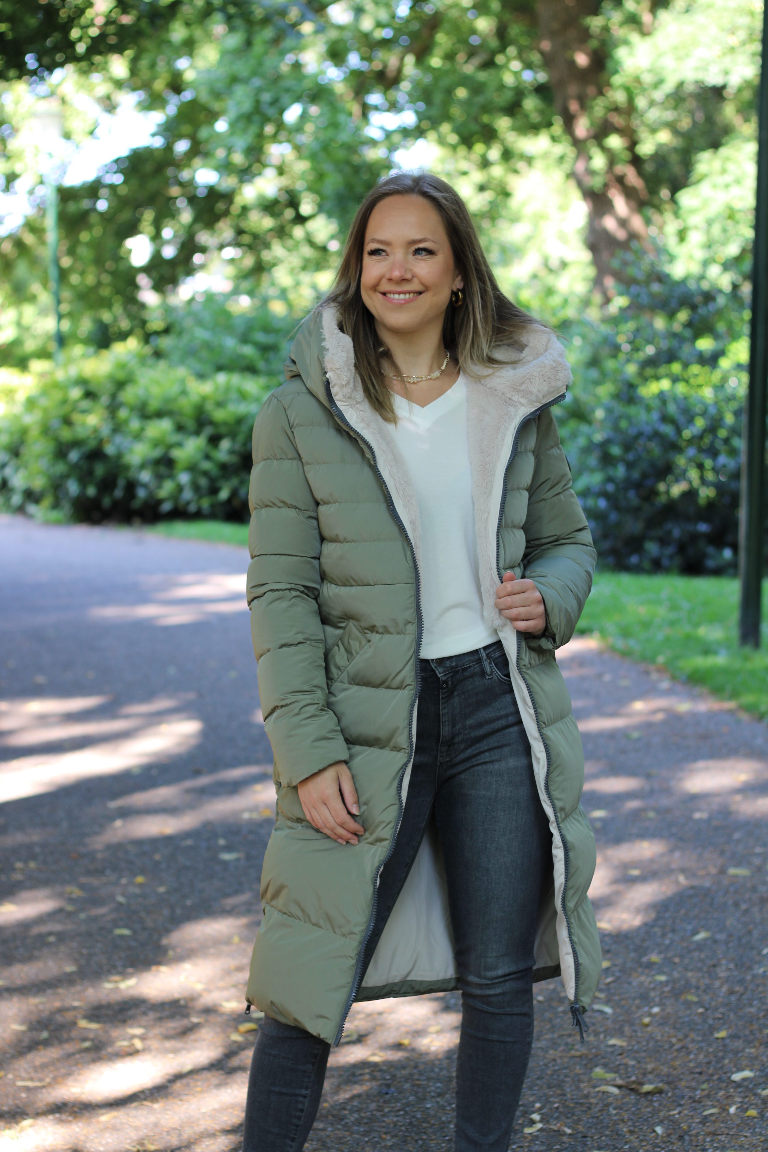 Rino & Pelle - Keila Fur Long Padded Hooded Coat - Green Ash/Stone