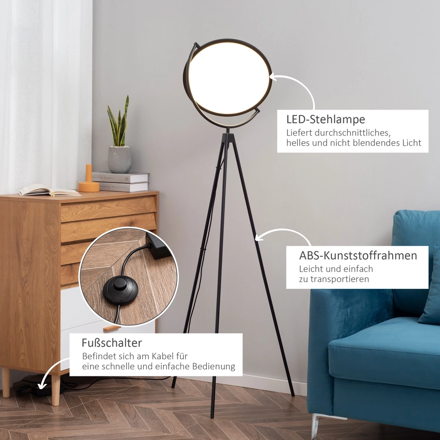HOMCOM Stehlampe um 350 Grad verstellbar weiß