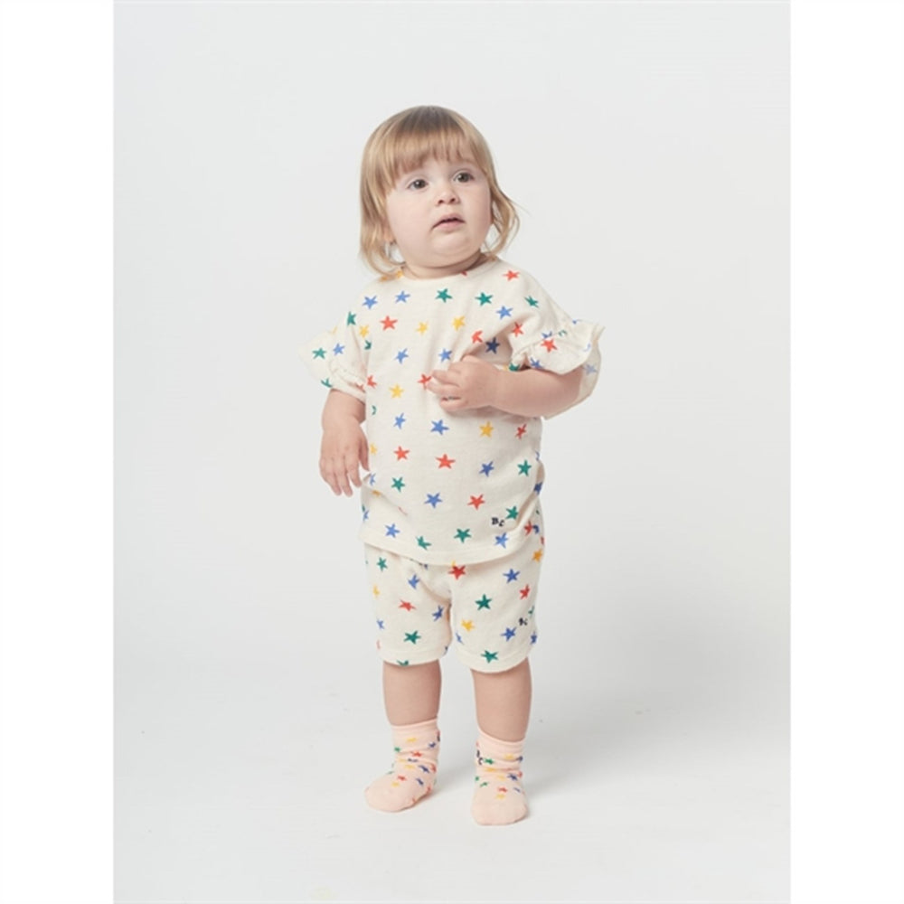 White Multicolor Stars Terry Shorts