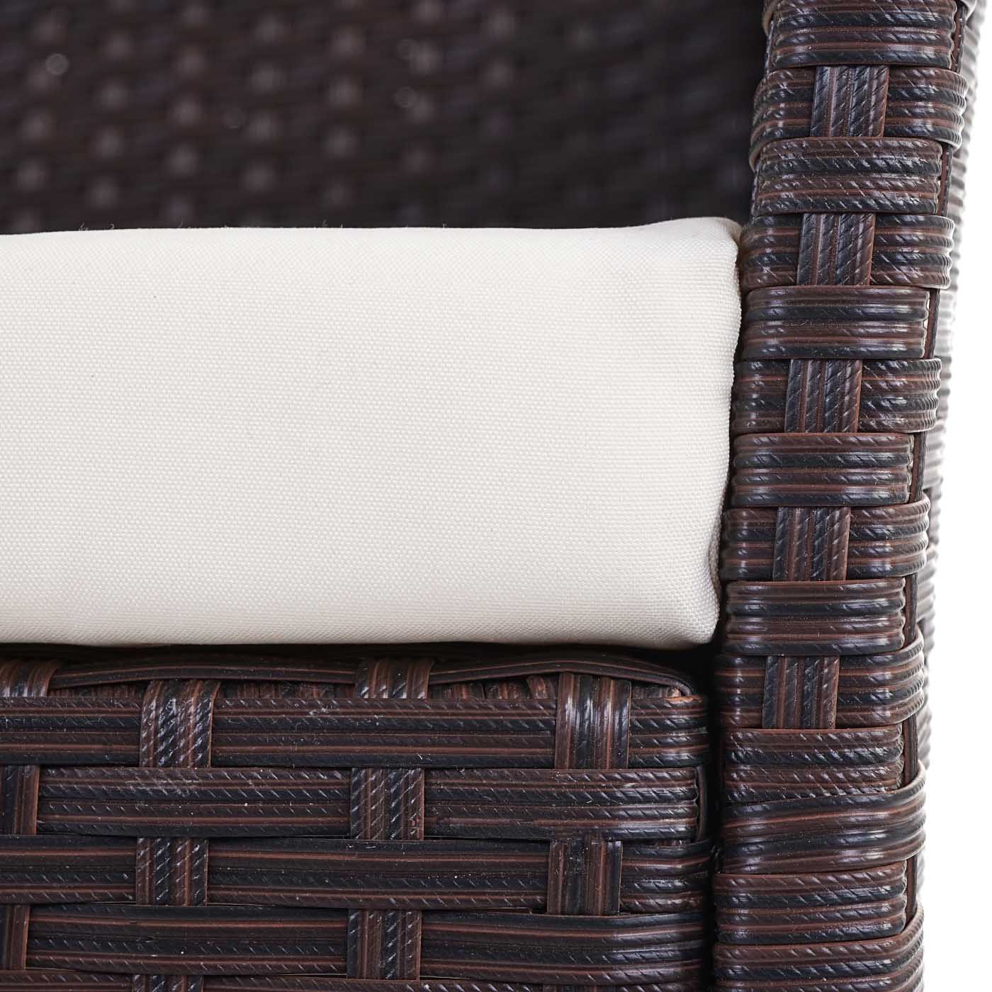 Poly-Rattan Gartenbank Hamar, Sitzbank Bank ~ braun-meliert, Kissen creme
