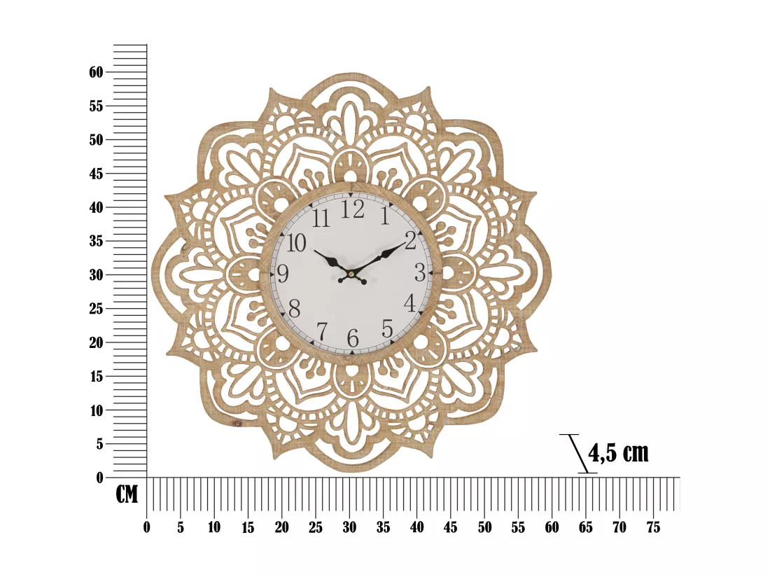 Horloge murale sculptée en bois marron Ø cm 60x4,5