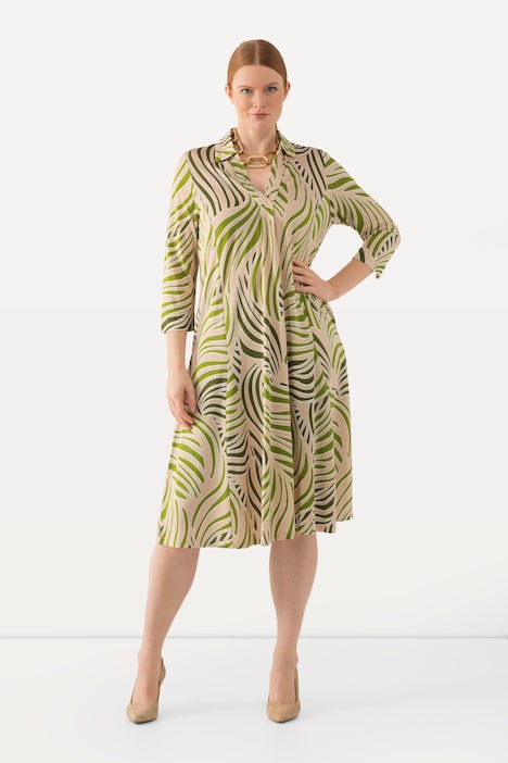 Slinky-Midikleid, Godet-Einsatz, V-Ausschnitt, 3/4-Arm