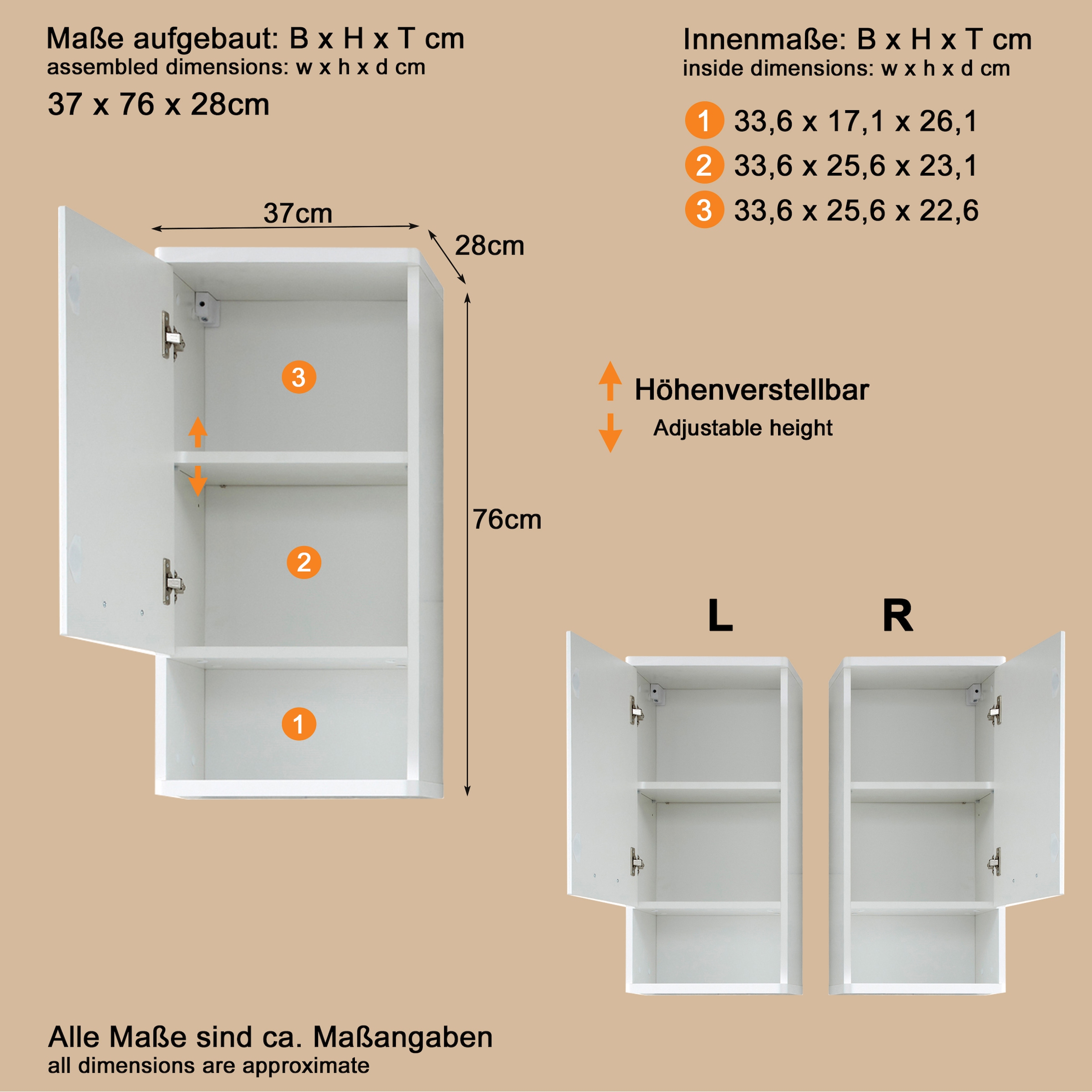 welltime Hängeschrank »Mora« Hängeschrank mit 1 Tür & 1 Fach - (B/T/H) 37/28/76 cm
