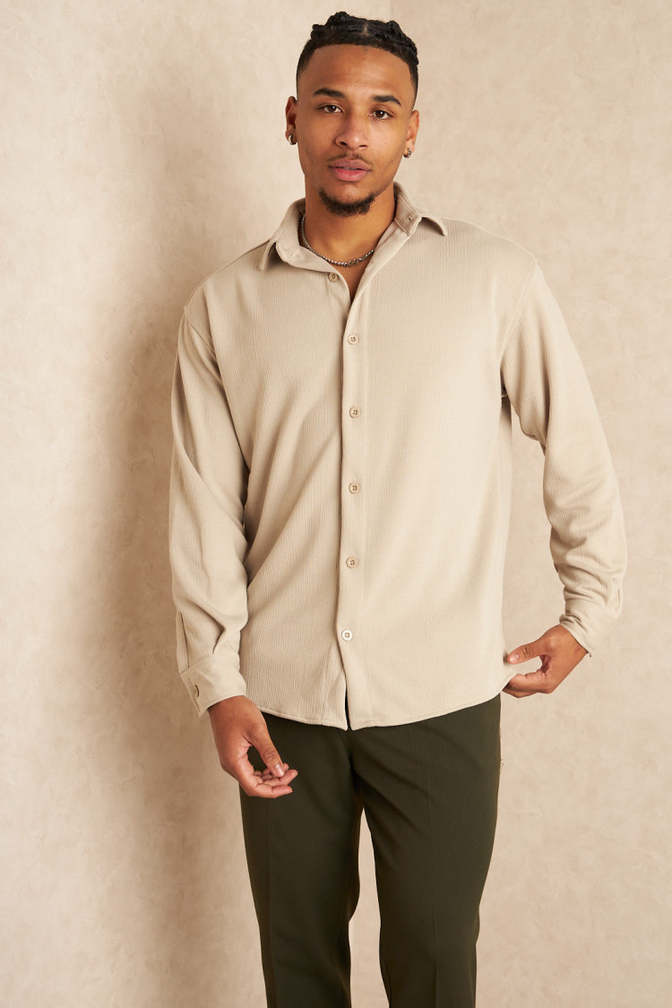 Chemise beige côtelée
