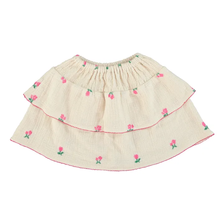 Bebe Organic Jupe Fleurie Maille Fine Daisy | Ecru