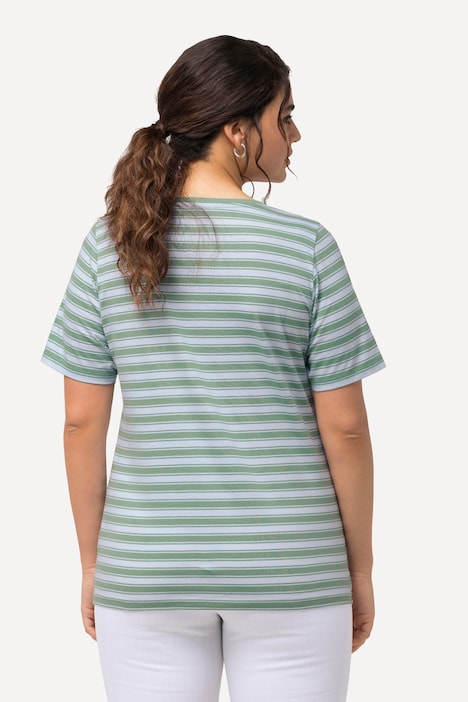 T-Shirt, Ringel, Metallic-Tiermotiv, V-Ausschnitt, Halbarm