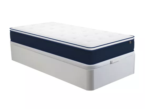 Ensemble 90 x 190 cm sommier coffre blanc + matelas ressorts ensachés et surmatelas intégré ép.24cm - ALTIER de YSMÉE