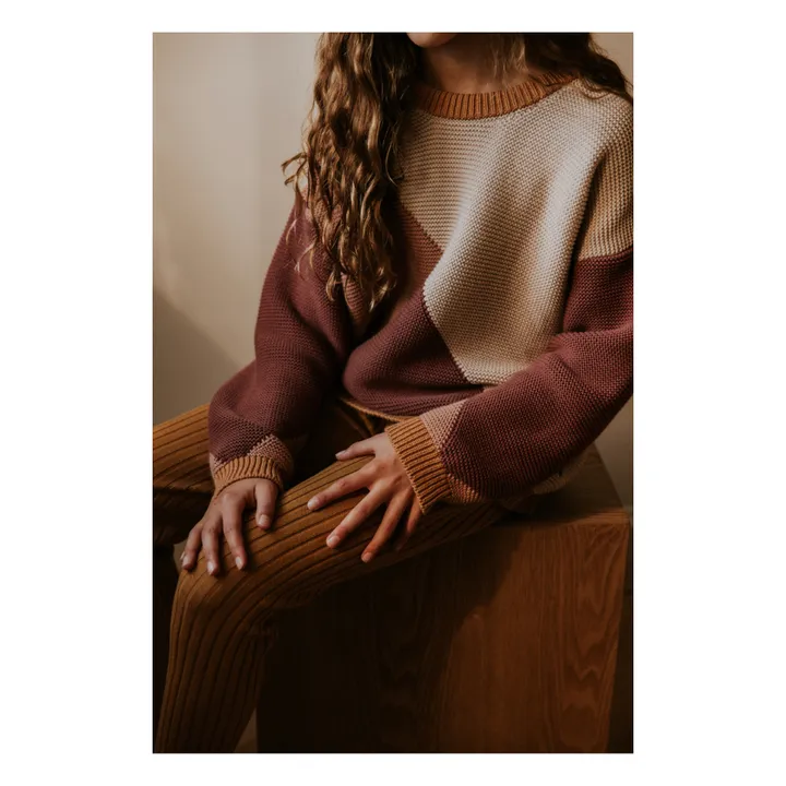 Yuki Pull Chunky Coton Bio Color Block | Bordeaux