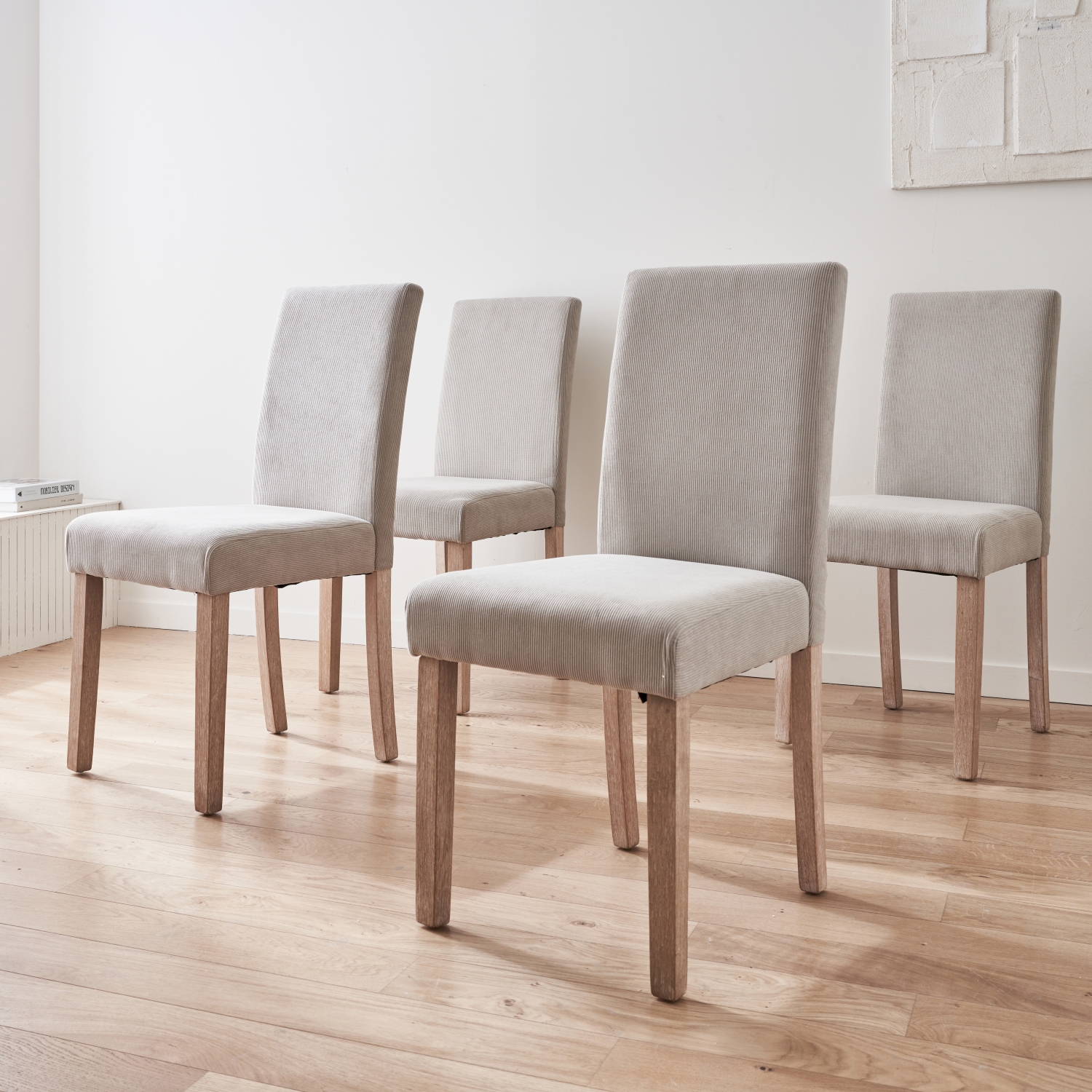 Lot de 4 chaises rita velours côtelé pieds en bois d'hévéa cérusé