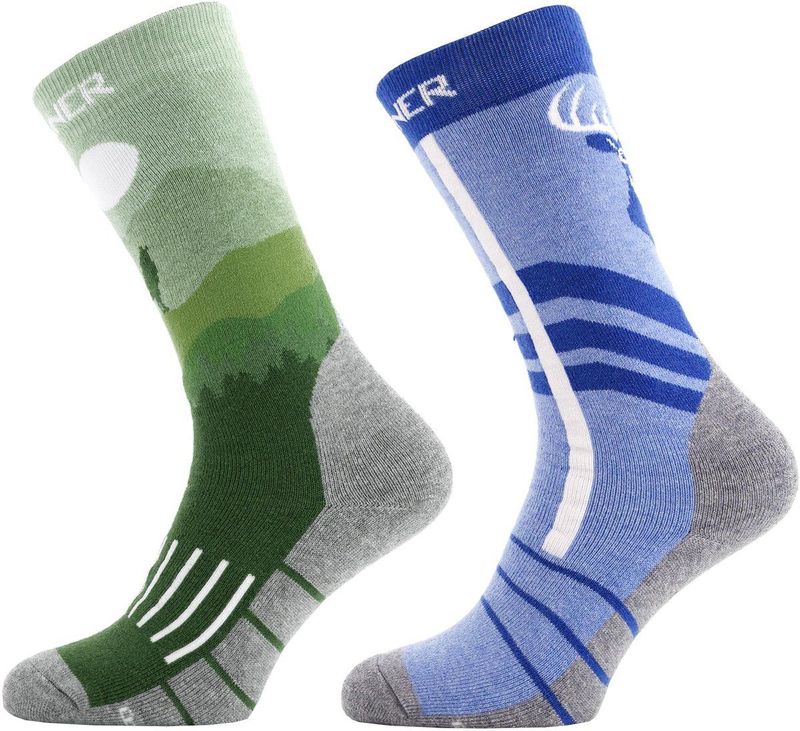 Wildlife Skisokken Junior Dubbelverpakking - Blauw/groen