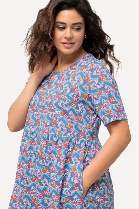 Jersey-Maxikleid, A-Linie, Rundhals, Halbarm, Taschen