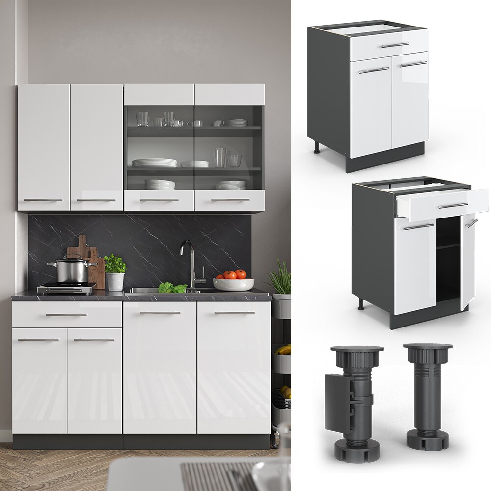 VICCO Schubunterschrank 60 cm Weiß Hochglanz Küchenschrank Hängeschrank Küchenzeile Fame-Line